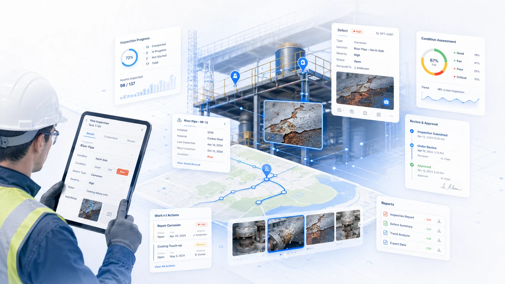 SpatialWorks Inspections digital field inspection platform with asset defects, photos, GIS and reporting